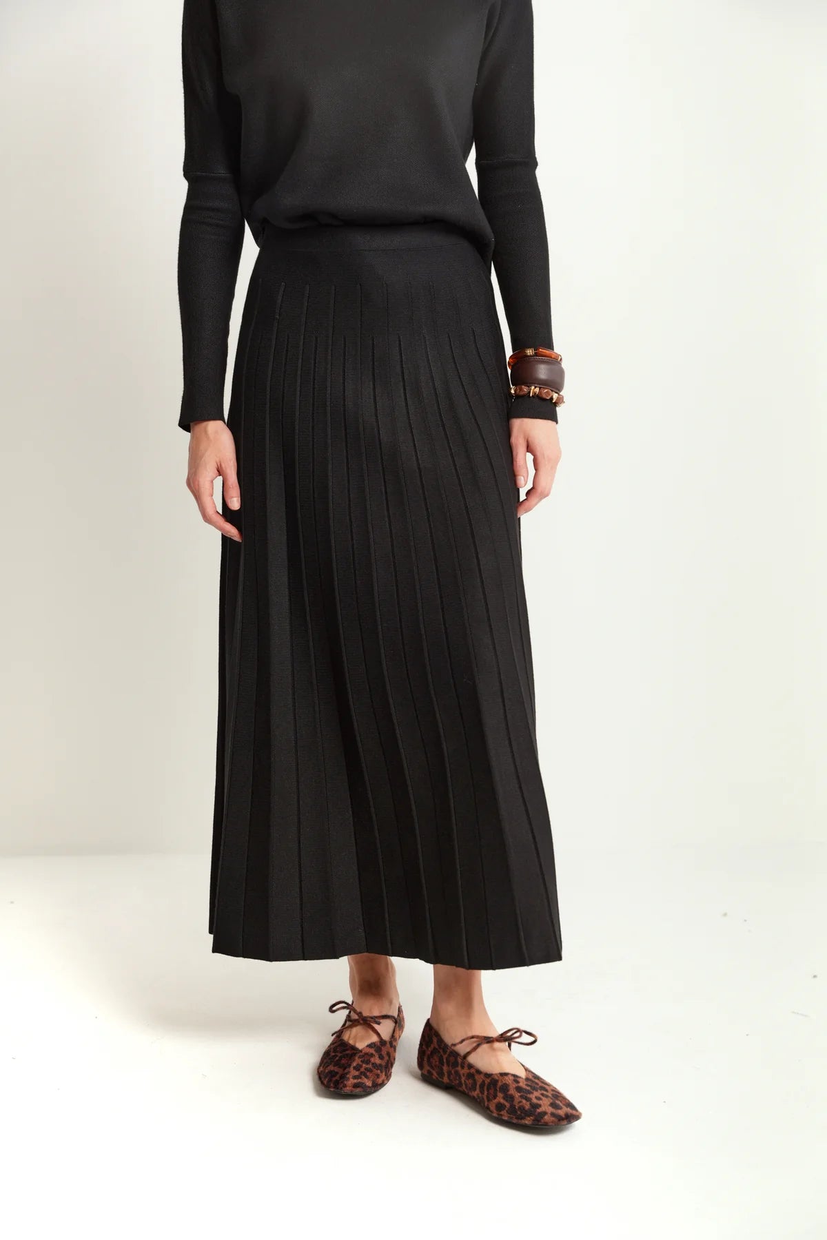 Knit Pleated Ankle Skirt