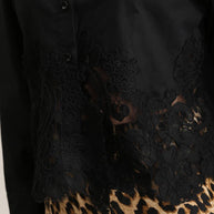 Cotton shirt with lace inserts