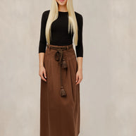 Brown High Waist Pleated Skirt