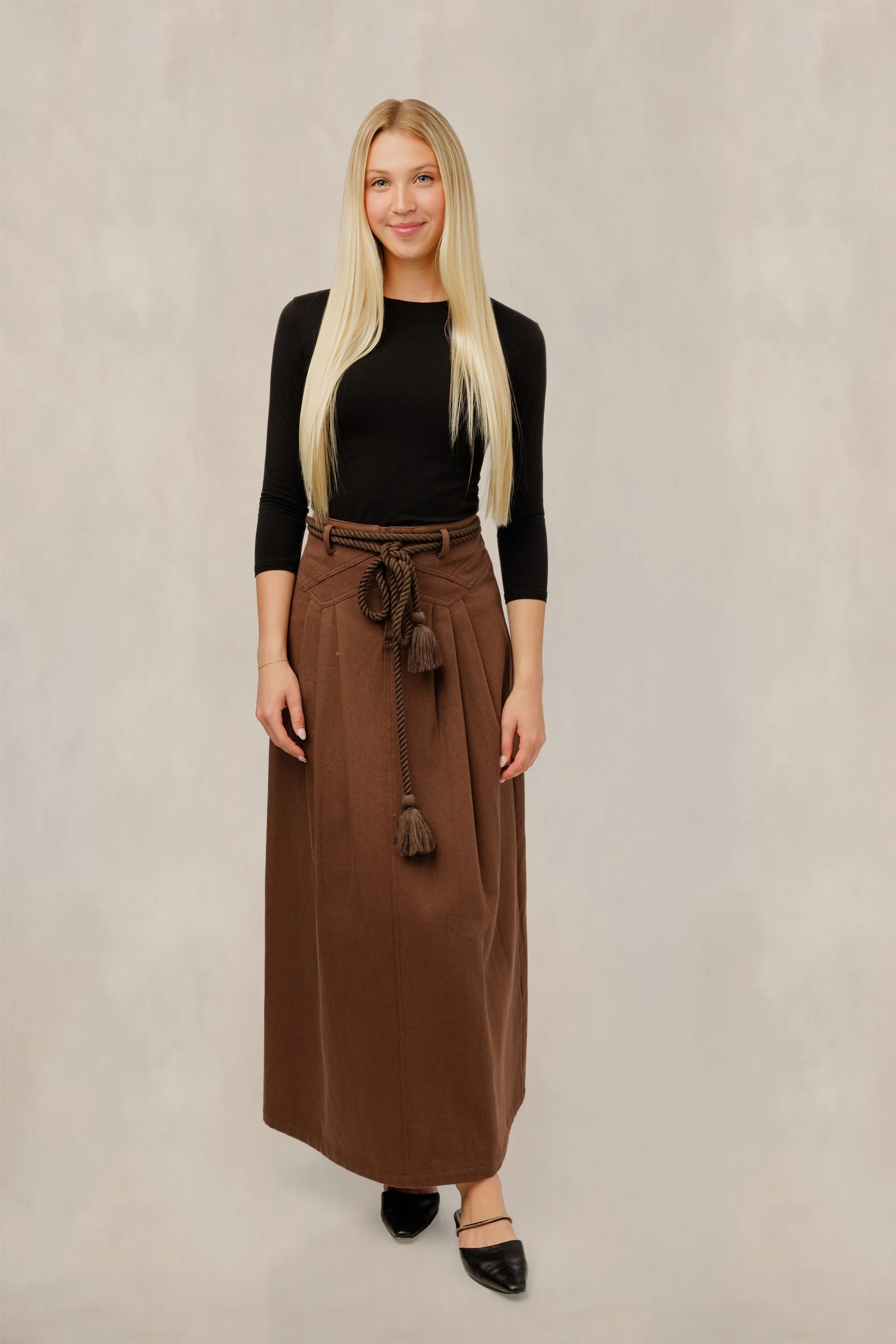 Brown High Waist Pleated Skirt