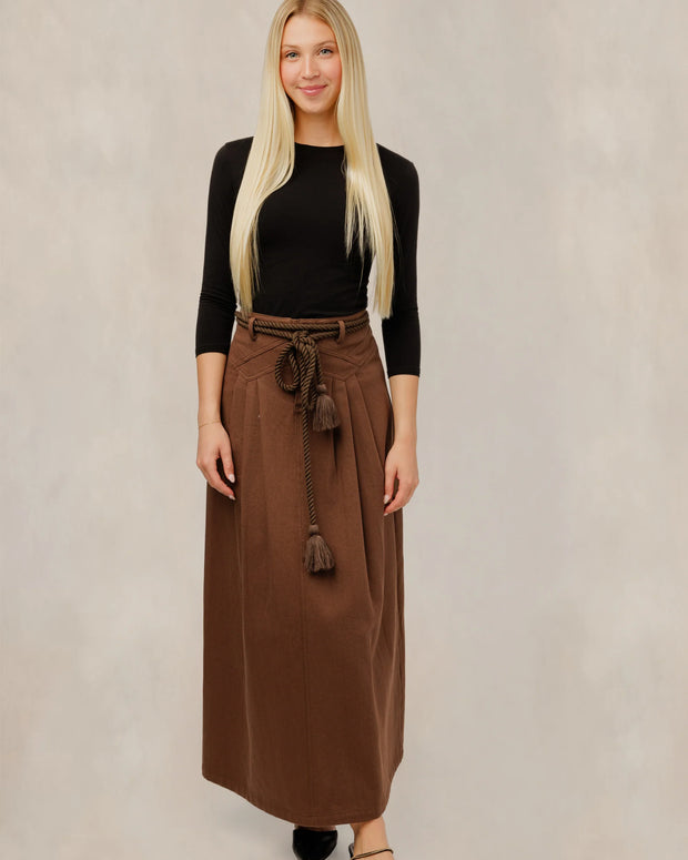 Brown High Waist Pleated Skirt