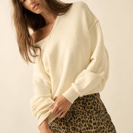 V-Neck Exposed-Seam Sweater