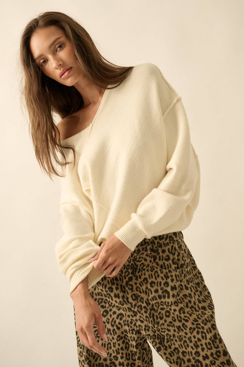 V-Neck Exposed-Seam Sweater