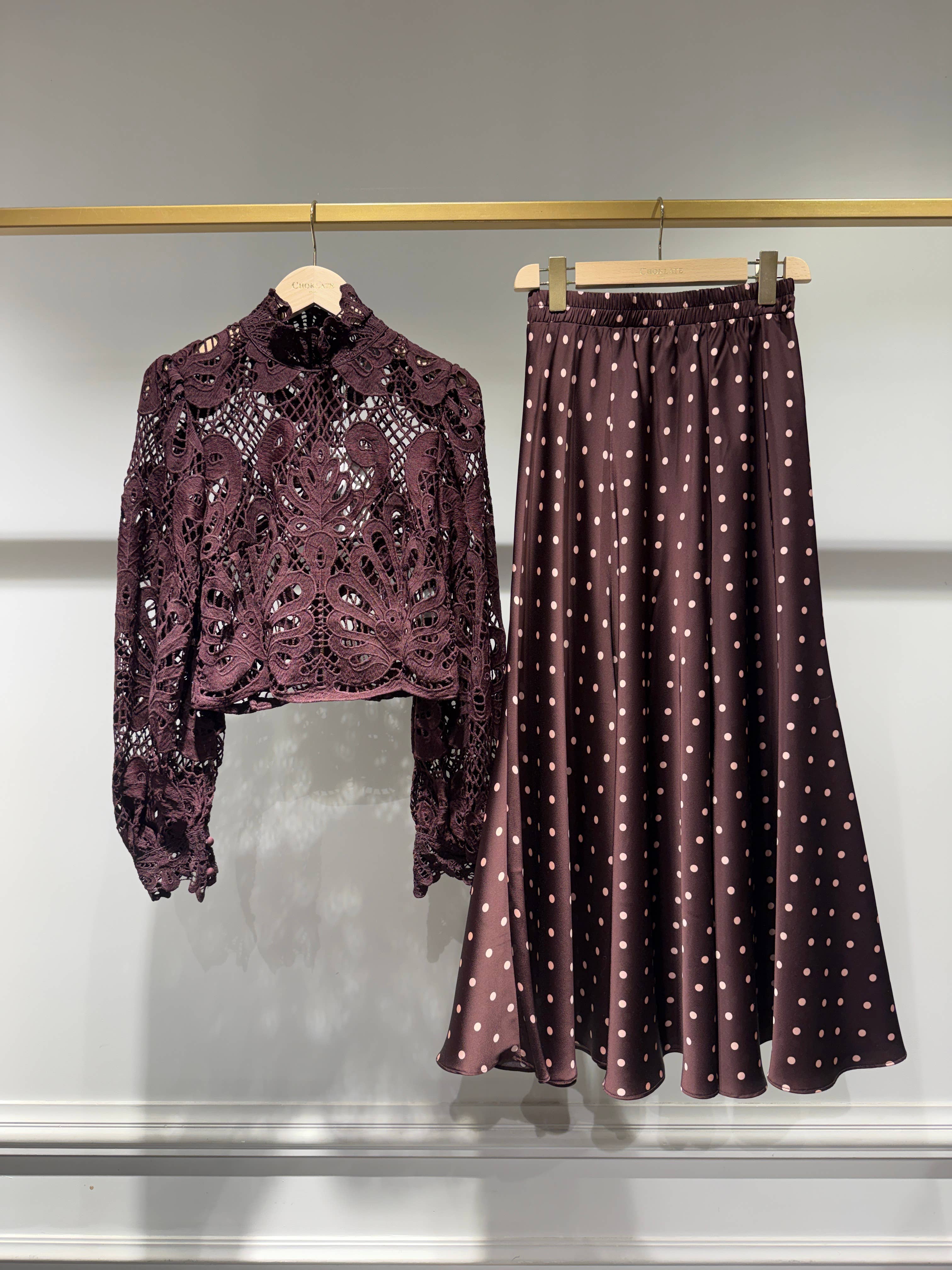 Valentine satin polka-dot print skirt