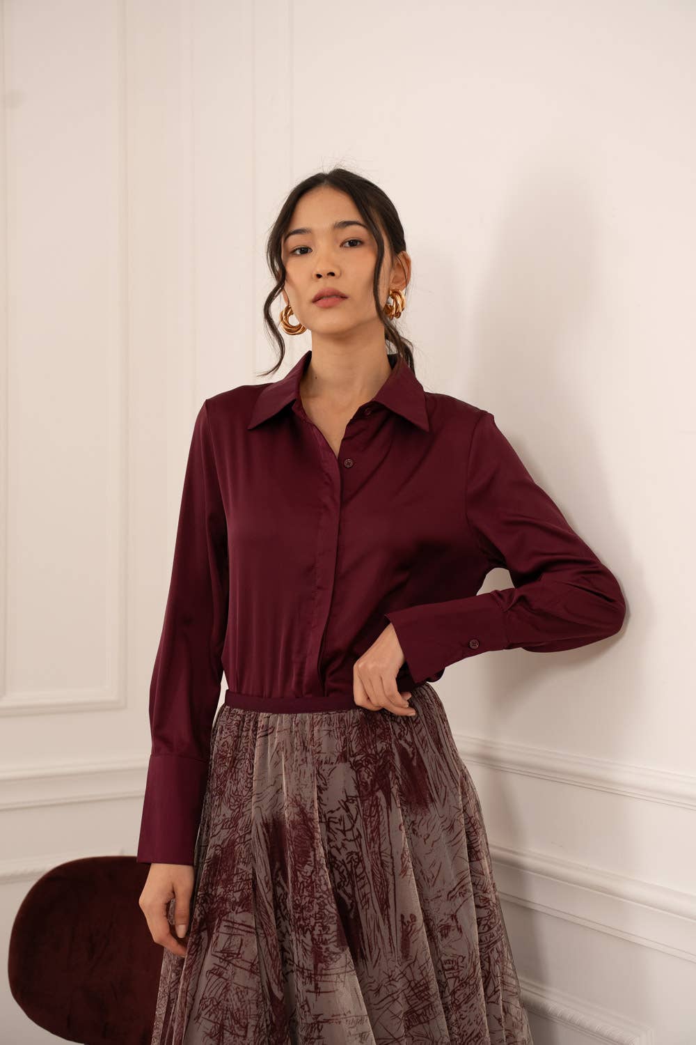 Léa satin shirt (S-M-L-XL) FW26 - CK08091: Black / 1S-1M-1L-1XL