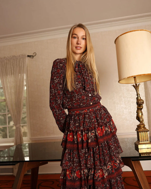 CHELSEA FLORAL NECK TIE BLOUSE