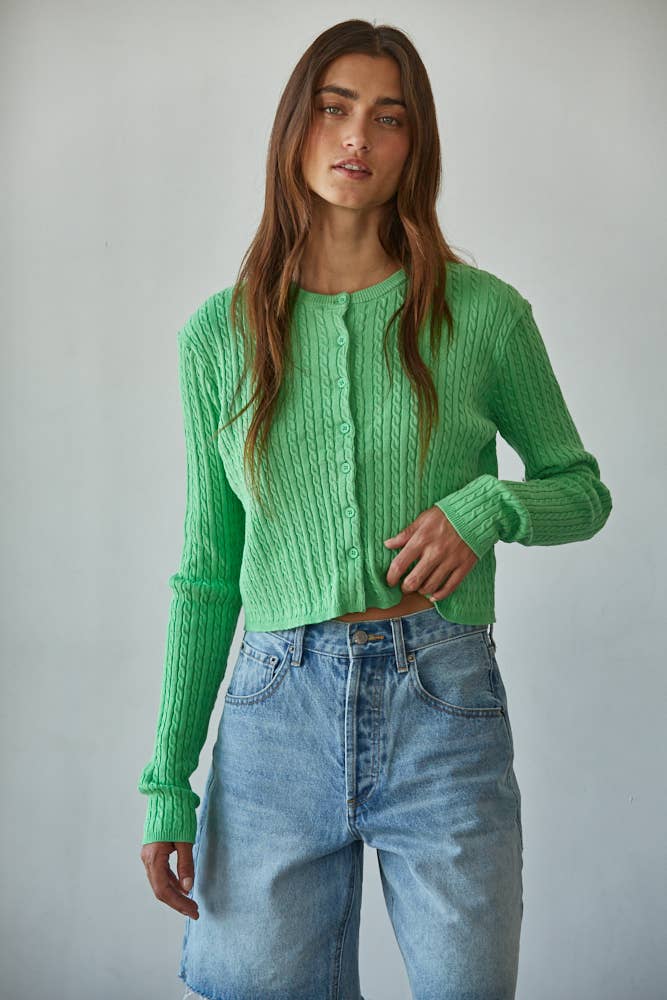 Knit Cable Sweater Cotton Button Down Cardigan Top