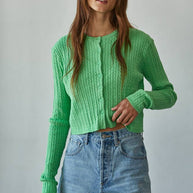 Knit Cable Sweater Cotton Button Down Cardigan Top