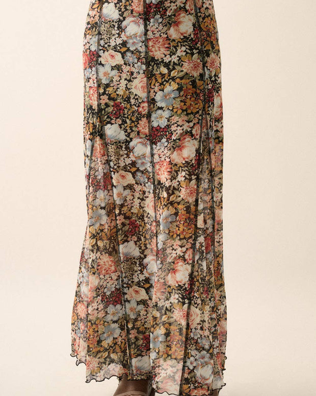 Floral Knit Inverted Seam Maxi Skirt