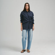 Asymmetrical tie waist shirt