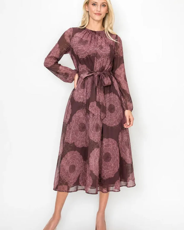 Floral belted mauve dress