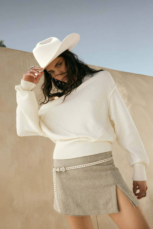 V-Neck Exposed-Seam Sweater