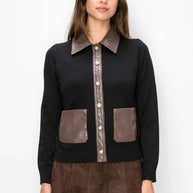 Brown leather detail cardigan