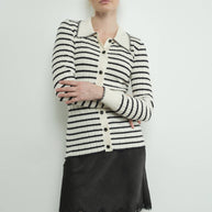 STRIPE COLLAR CARDIGAN WITH EDGE STITCH