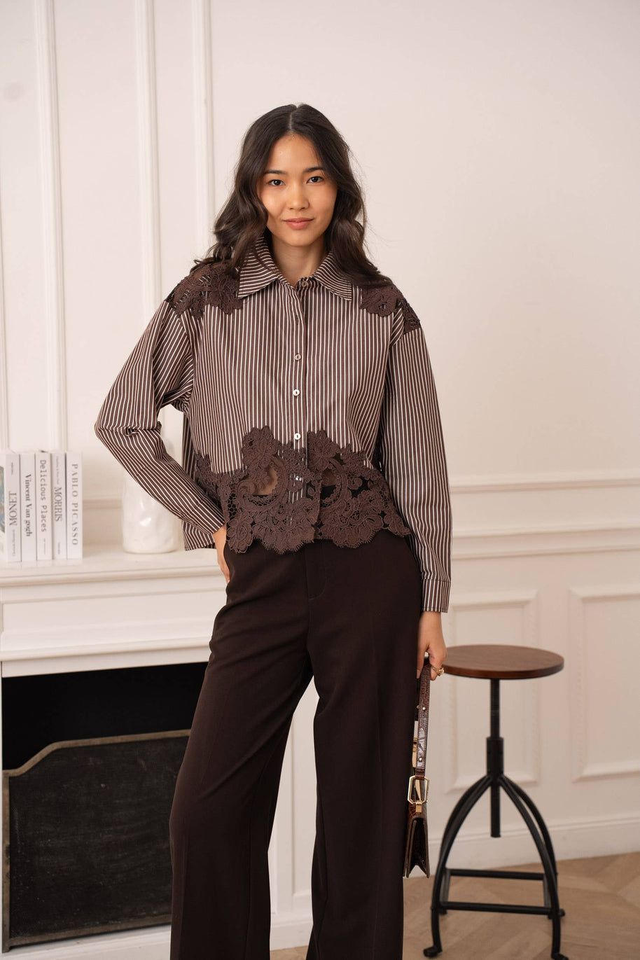 Cotton shirt with lace inserts