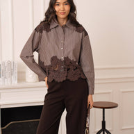 Cotton shirt with lace inserts