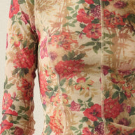 Floral-Print Mesh Princess-Seam Long-Sleeve Top