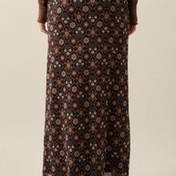 Floral-Print Mesh Elastic-Waist Straight Maxi Skirt