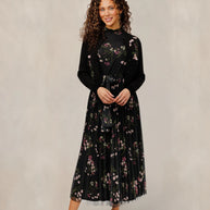 Floral Mock Neck Mesh Dress W/ Embroidered Cardigan