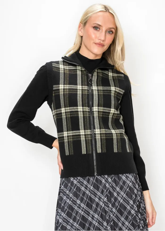 Plaid zip vest