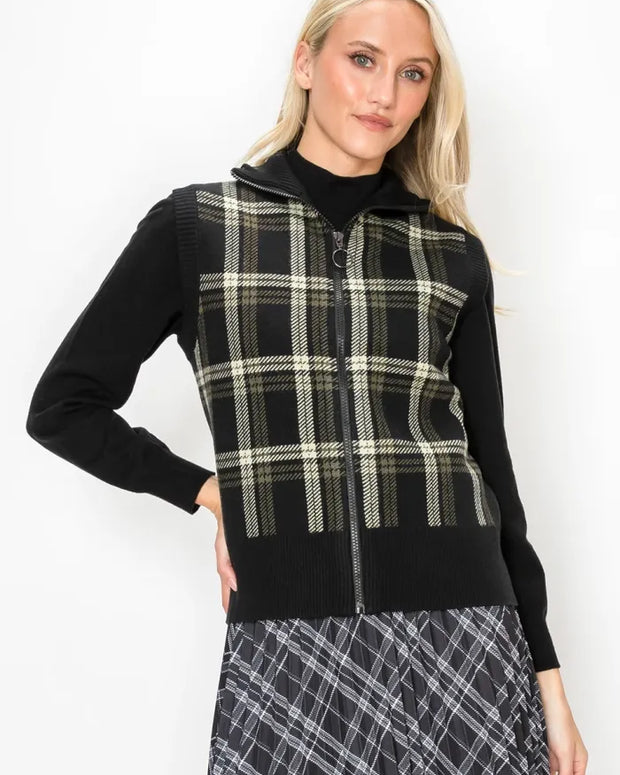 Plaid zip vest