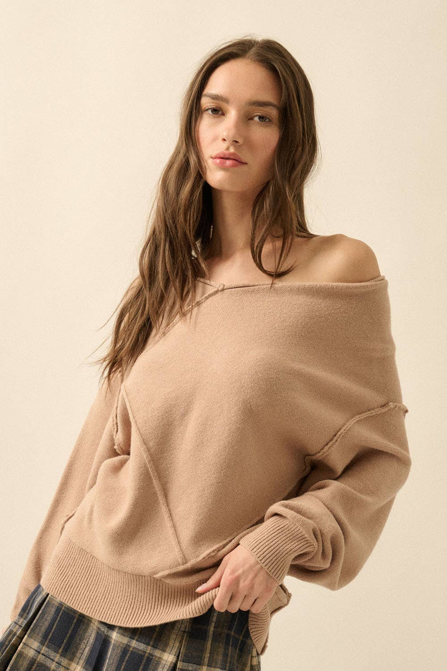 V-Neck Exposed-Seam Sweater