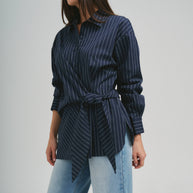 Asymmetrical tie waist shirt