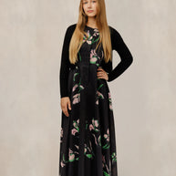 Black floral dress with knit overlay