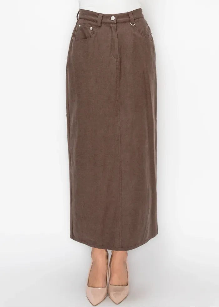 denim style midi skirt￼