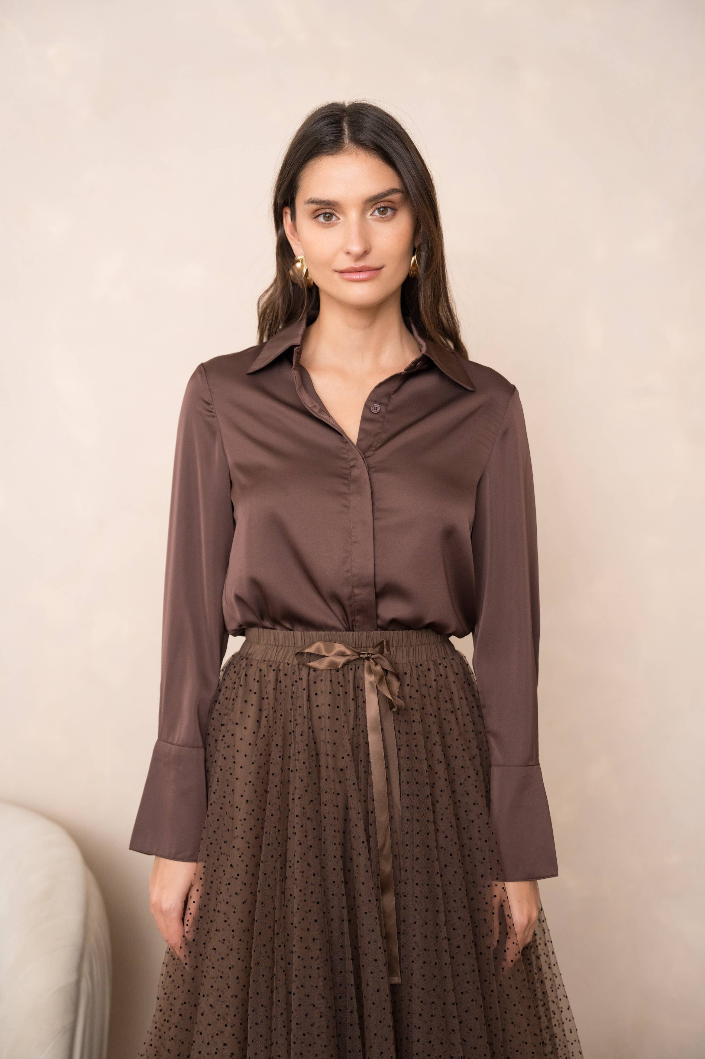 Léa satin shirt (S-M-L-XL) FW26 - CK08091: Choco / 1S-1M-1L-1XL