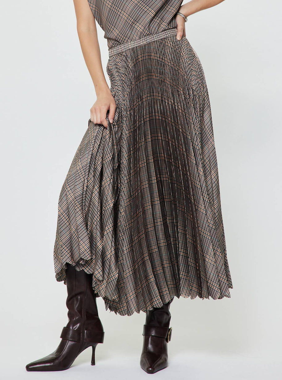 Plaid Pleated Midi Skirt S Multi