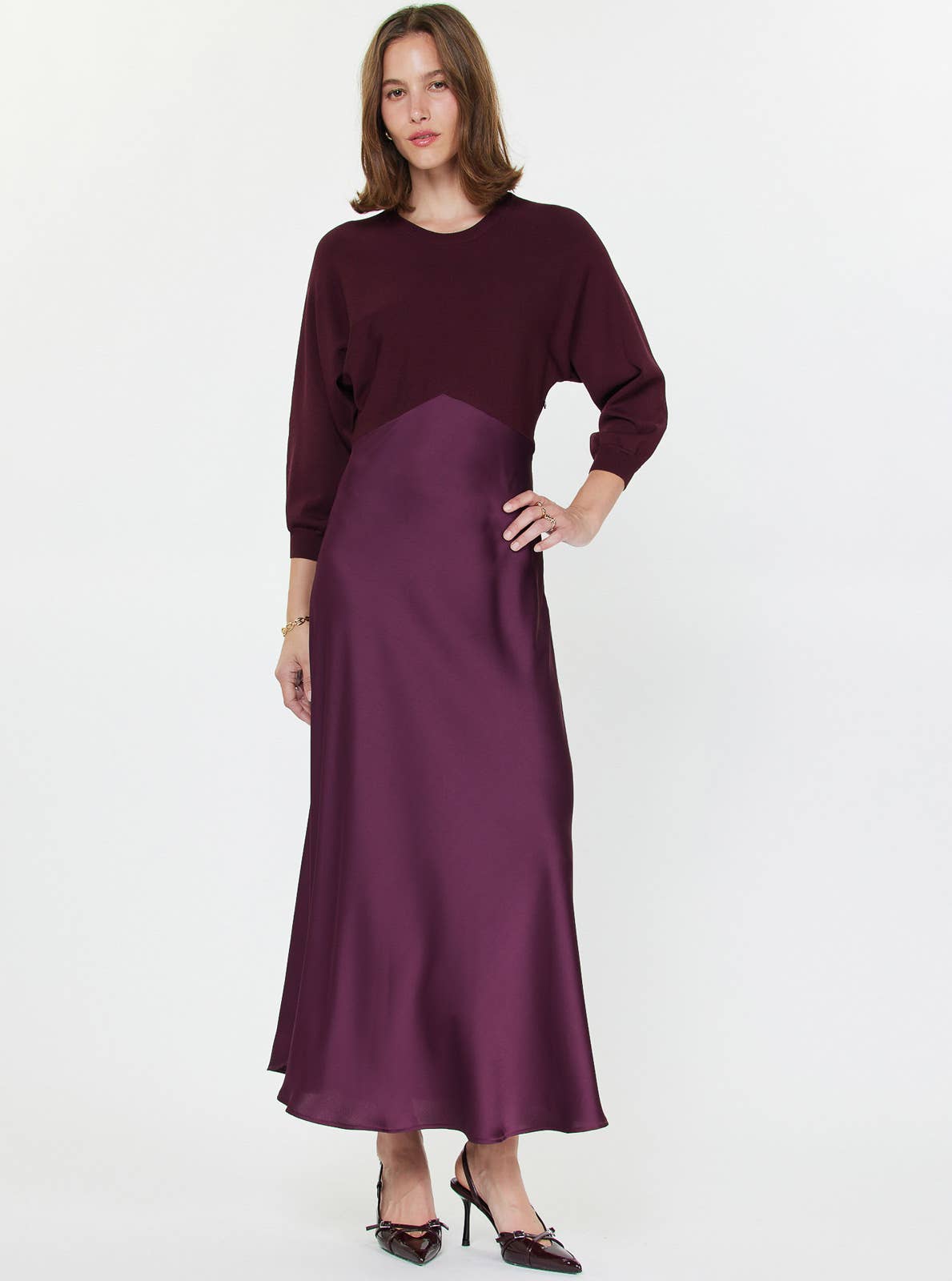 Sweater Mixed Media Midi Dress S Boysenberry