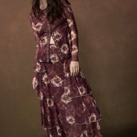 Floral-Print Mesh Side-Ruffle Tiered Maxi Skirt Mulberry