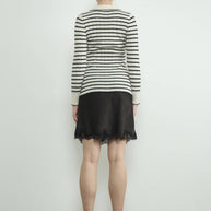 STRIPE COLLAR CARDIGAN WITH EDGE STITCH