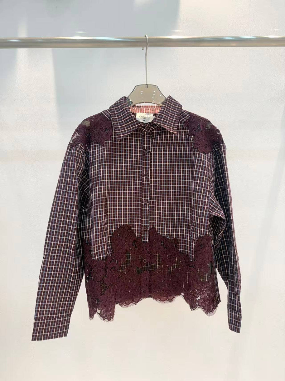 Cotton shirt with lace inserts