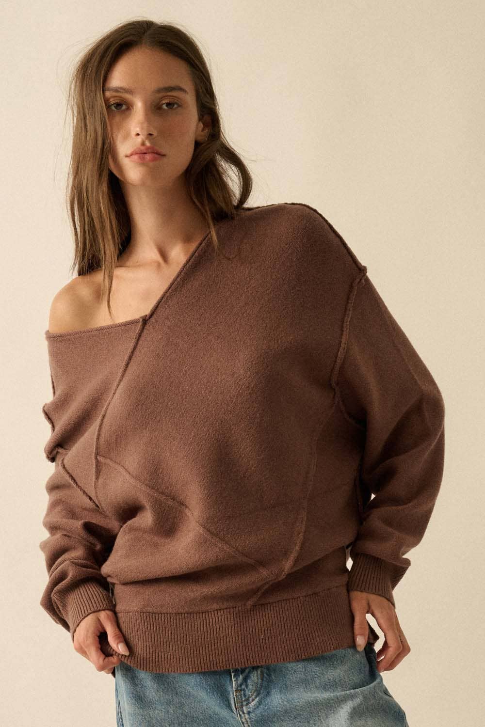V-Neck Exposed-Seam Sweater