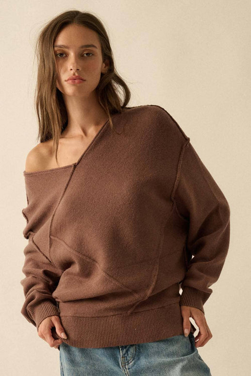 V-Neck Exposed-Seam Sweater