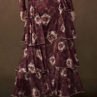 Floral-Print Mesh Side-Ruffle Tiered Maxi Skirt