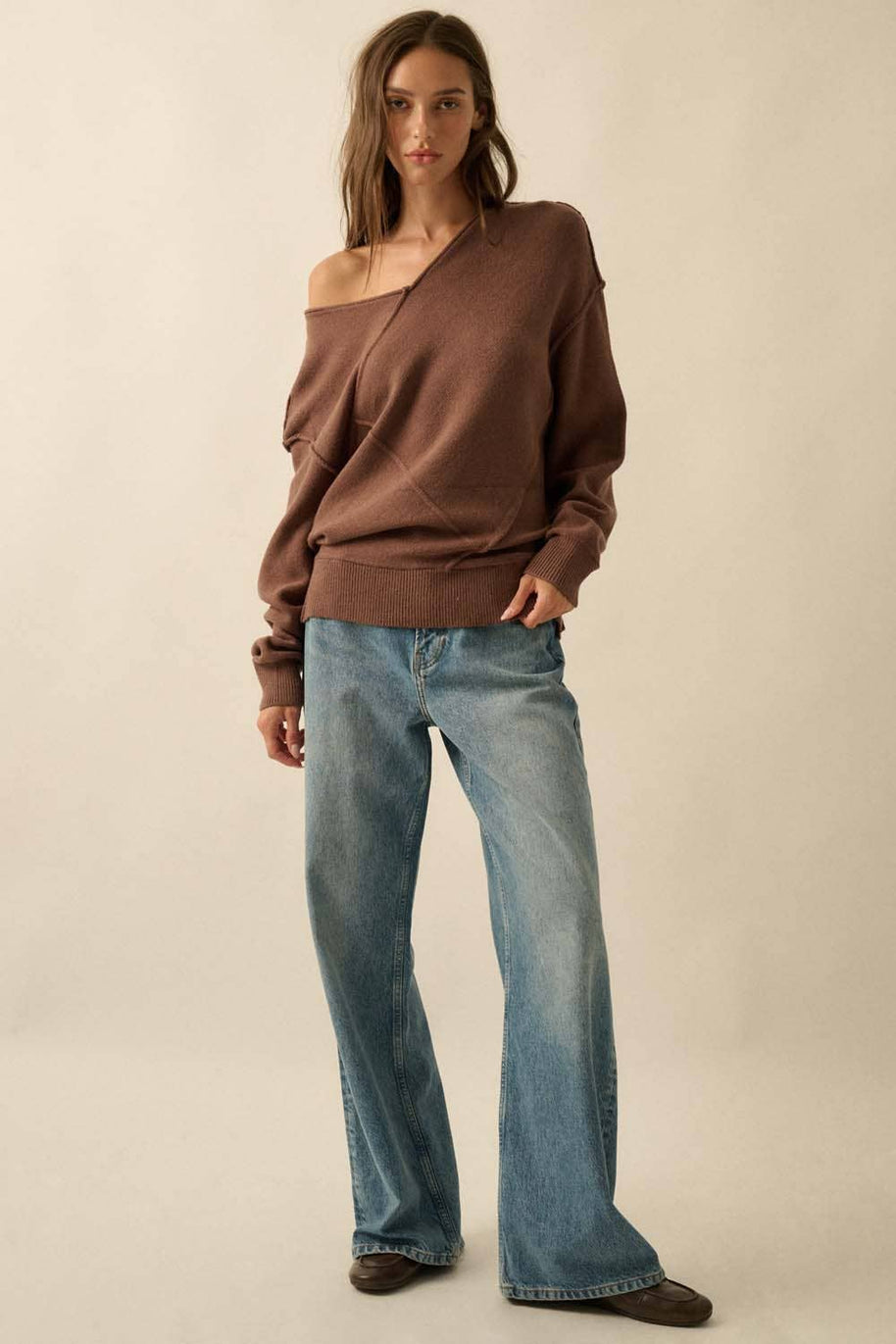 V-Neck Exposed-Seam Sweater