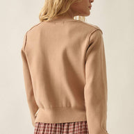 Solid Knit Two-Tone Round-Neck Button-Front Layered Cardigan
