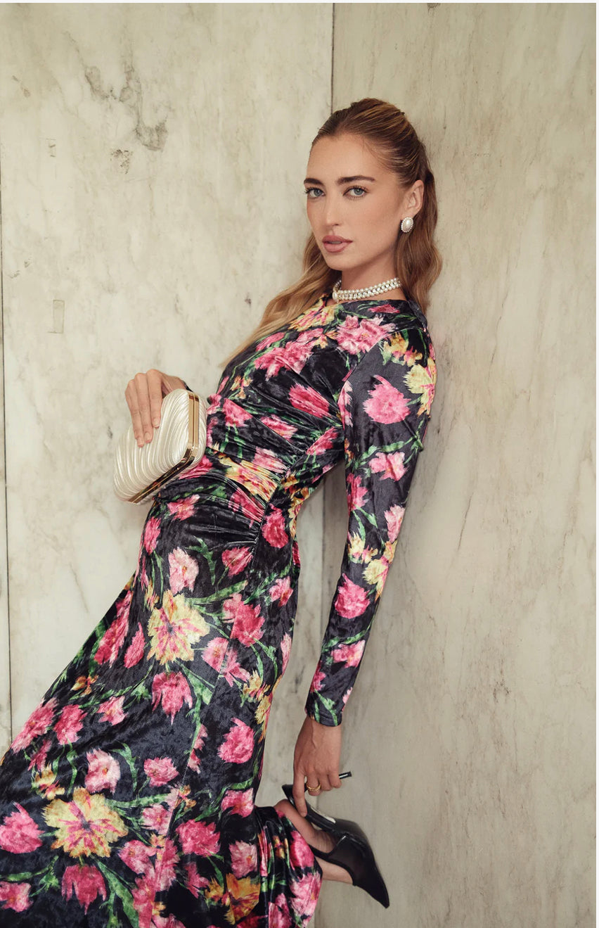 Side Ruched velvet dress-ALV