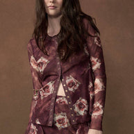 Floral-Print Long-Sleeve Snap-Front Mesh Top