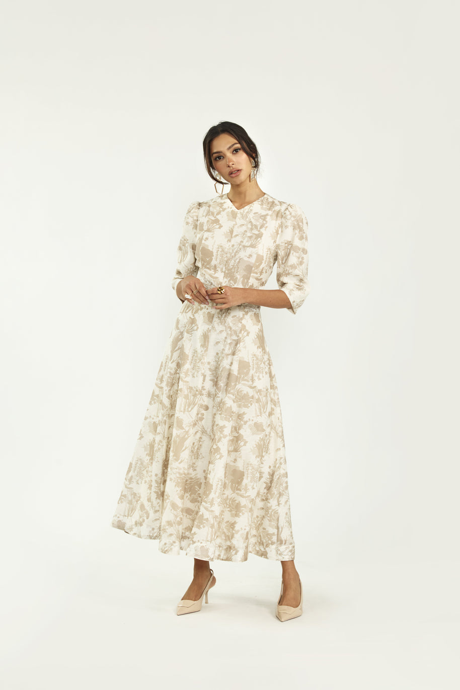 Linen Panel Belted Maxi Dress