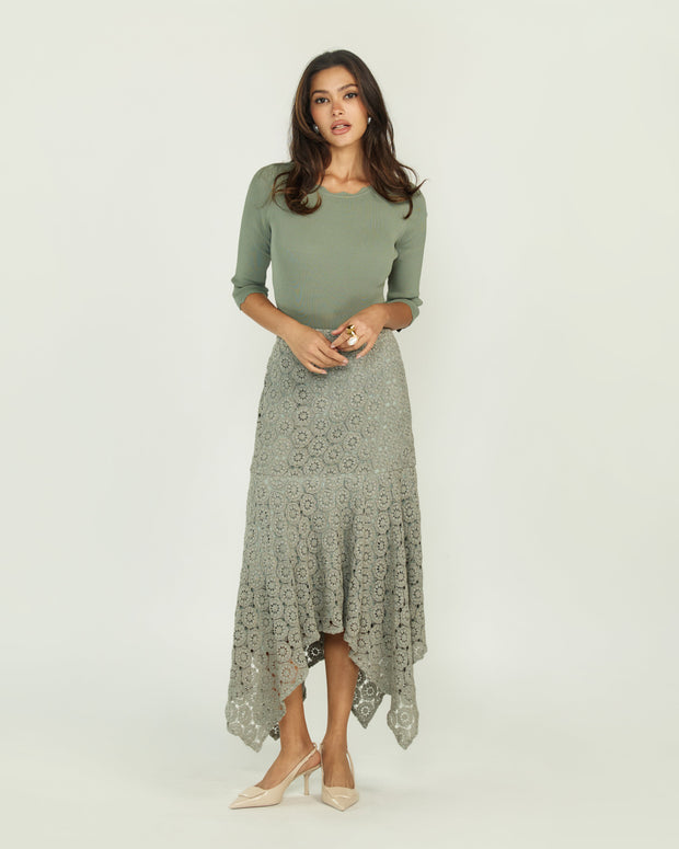 Asymmetrical Lace Skirt - Sage - Fringe Boutique