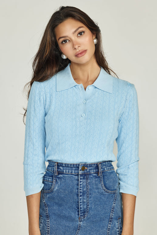 Eyelet Polo - Powder Blue