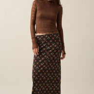 Floral-Print Mesh Elastic-Waist Straight Maxi Skirt