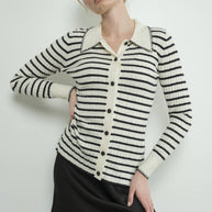STRIPE COLLAR CARDIGAN WITH EDGE STITCH