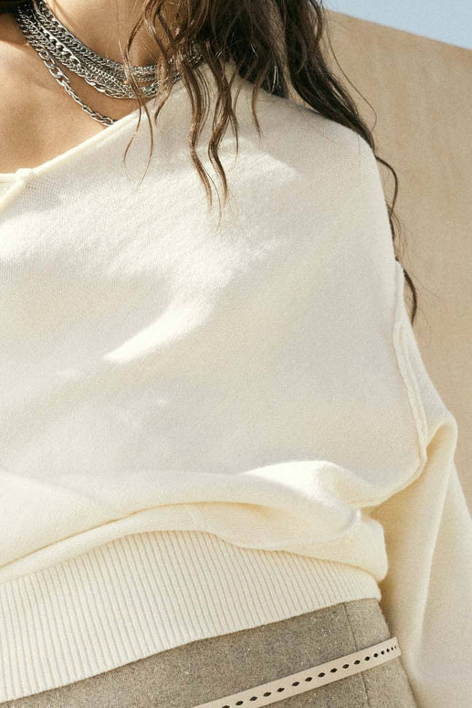 V-Neck Exposed-Seam Sweater