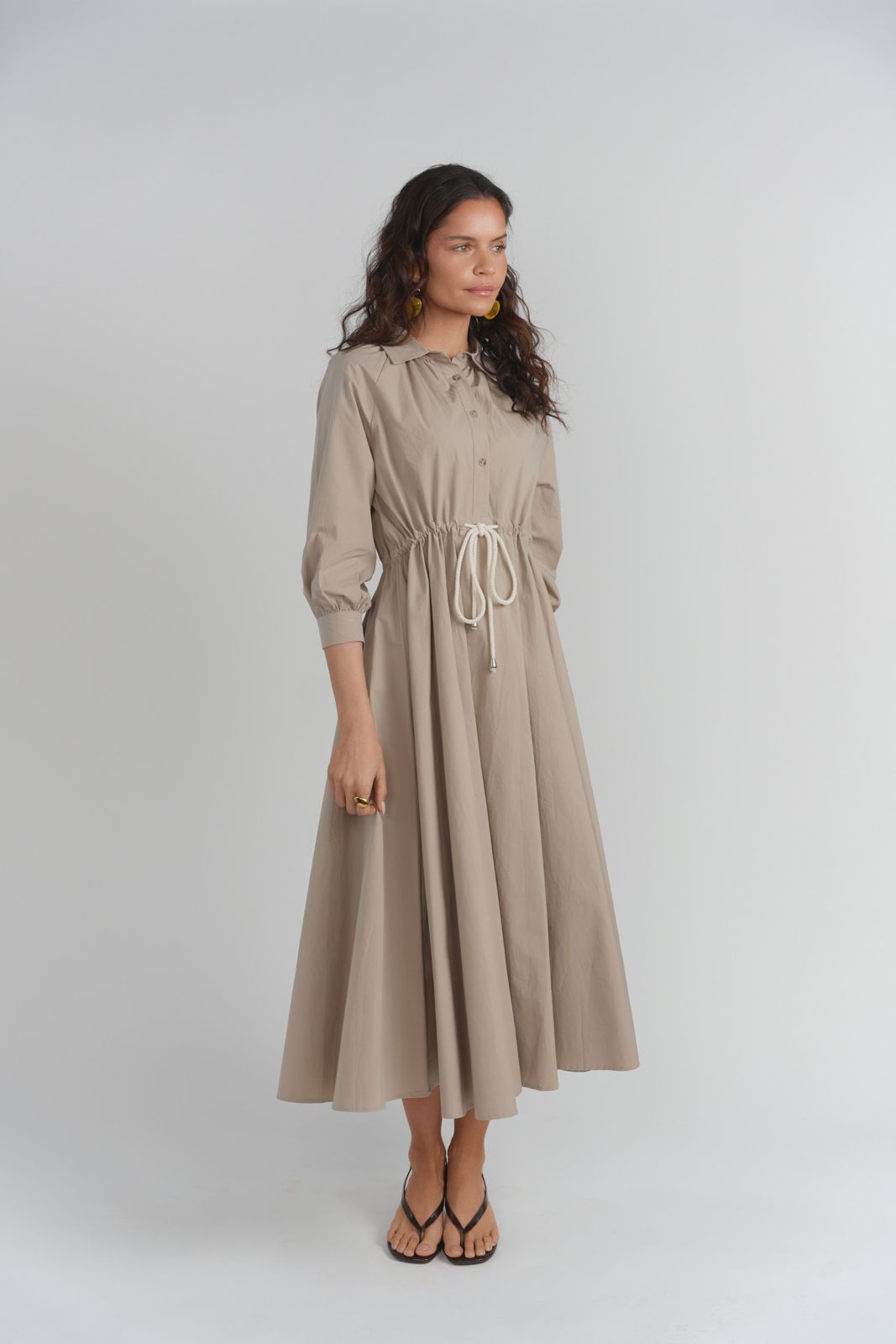 Button down rope belt maxi dress