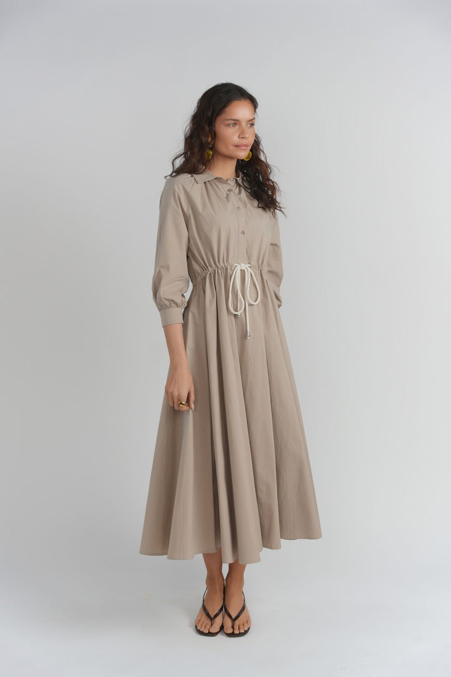 Button down rope belt maxi dress